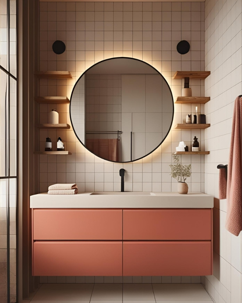 A stylish bathroom with modern tiling and a walk-in shower